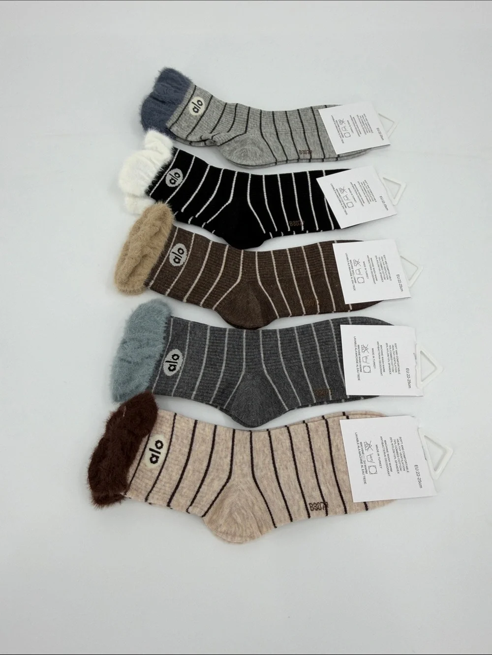ALO Yoga Striped Cozy Half Crew Socks - Assorted Colors 5 Pairs